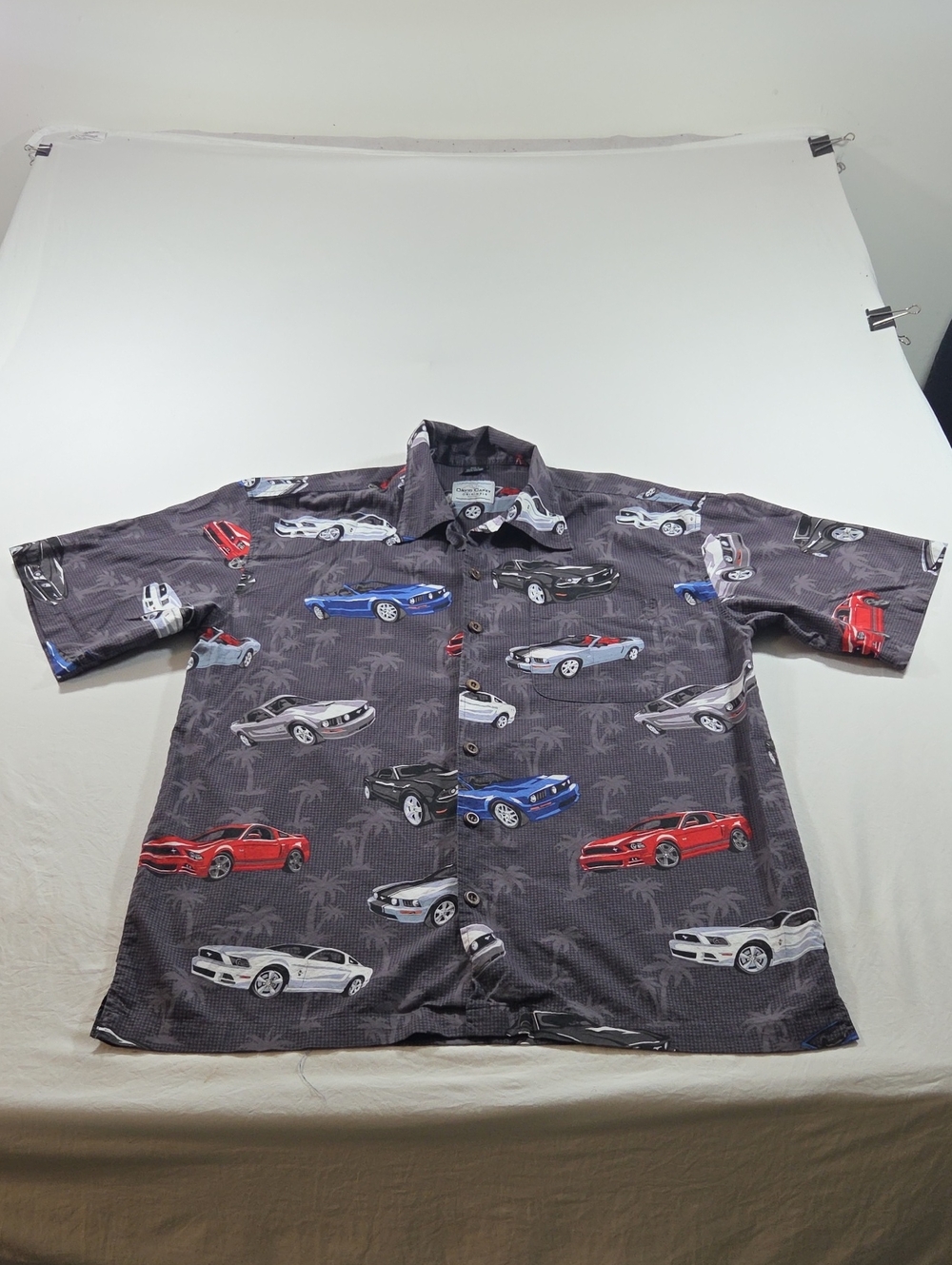 David Carey Originals Ford Mustang Camp Shirt Short-Sleeve Button-Down Charcoal